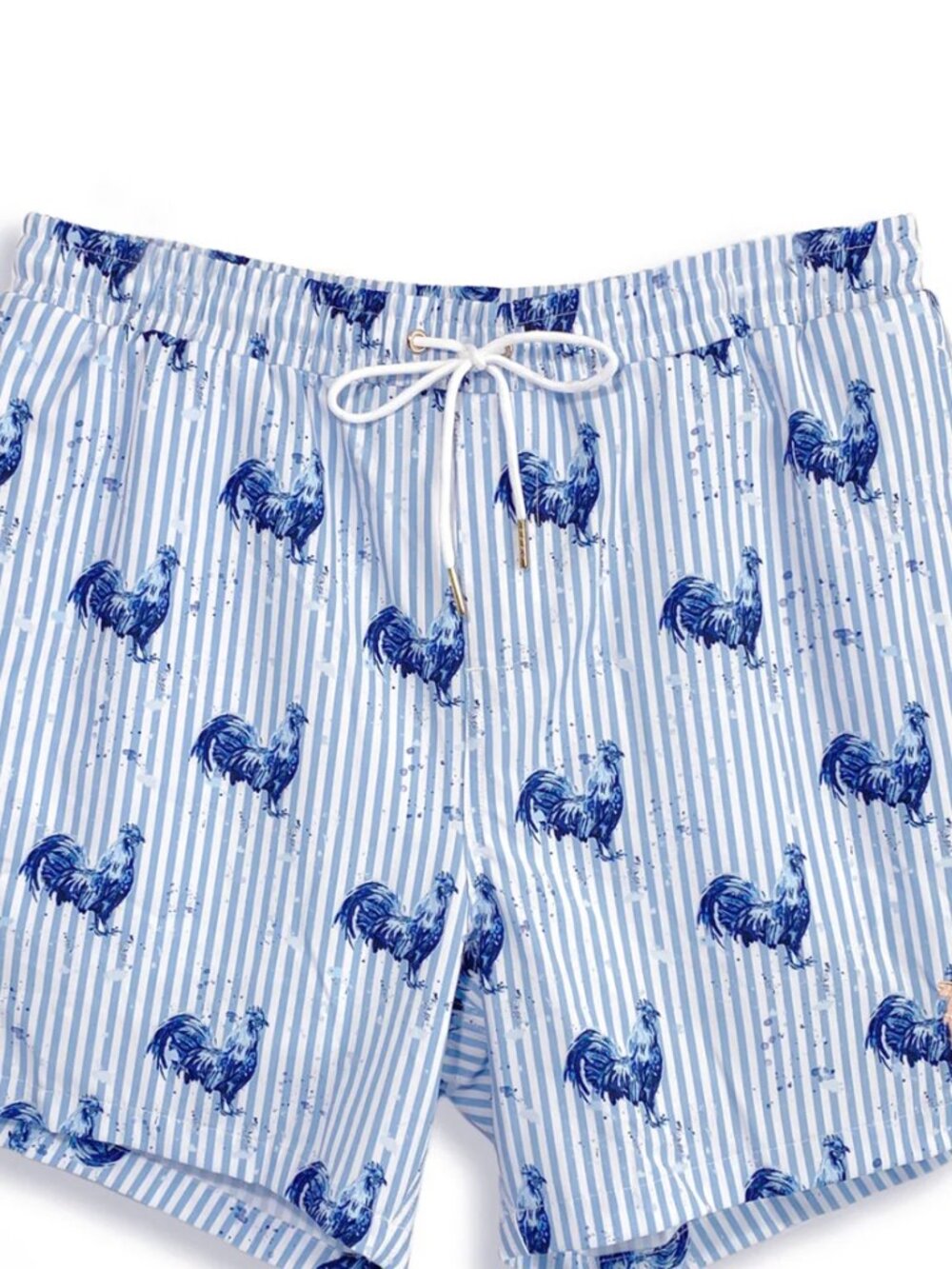 Southern Saint. Men's Light Blue Striped Swim Trunks with Rooster Print size Sm